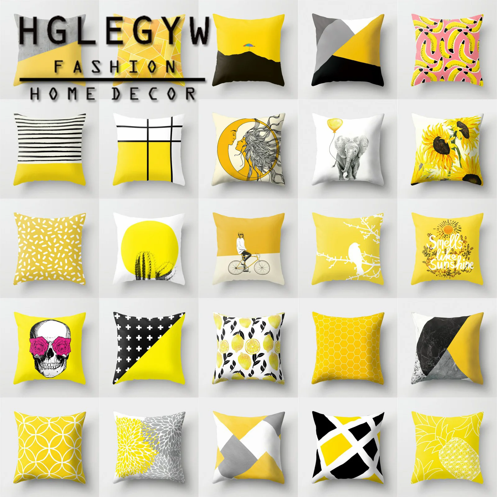 Yellow Cotton Linen Pillow Case Throw Pillowcase Printed Covers For Office Home Textile | Дом и сад