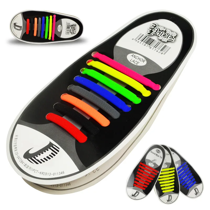 16pcs Lazy Elastic Silicone Shoelaces No Tie Running Sneakers Strings Shoe Laces