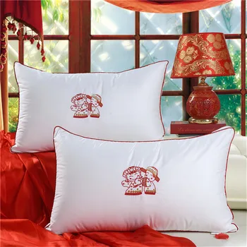 

Chinese Style Double Happniess White Red Bedding Pillows Size 48x74cm 2pc/Lot Soft Pillow for Wedding Valentine's Gift Wedding