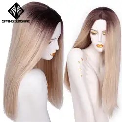 Весеннее солнце длинные прямые Ombre розовый термостойкие синтетические Two Tone парики для Для женщин чёрный; коричневый синий парики 10 видов