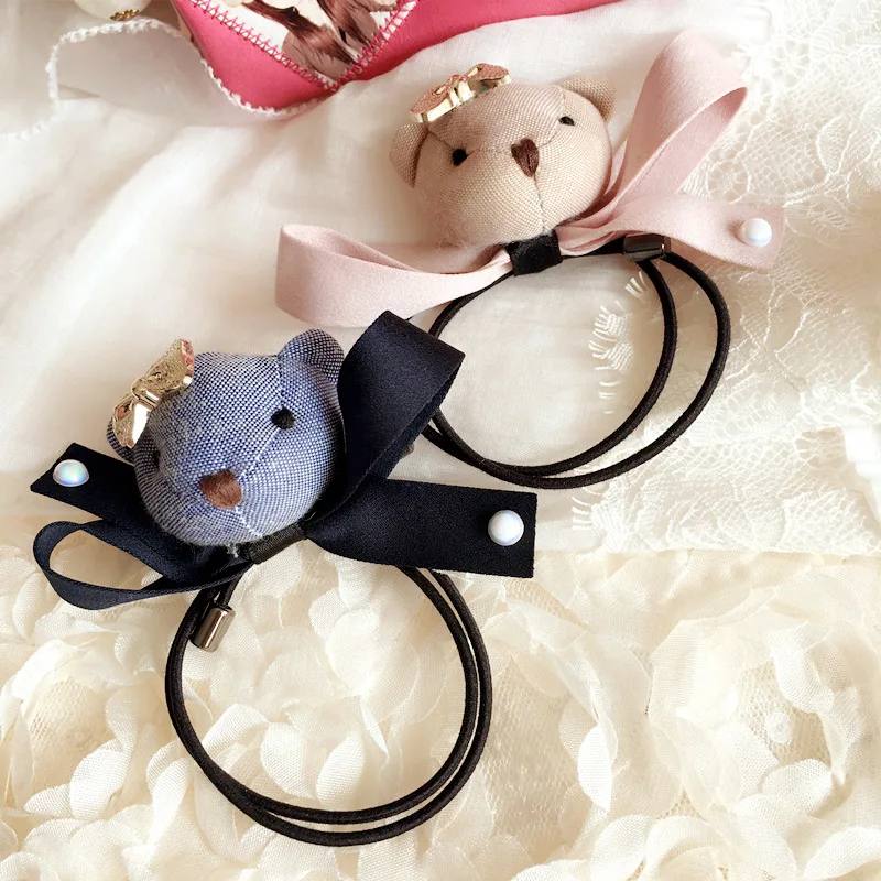 

Korea Woolen Flower Cloth Bears Hair Accessories Hair Bows Elastic Hair Bands Rubber Band Hair Ring Headbands For Women