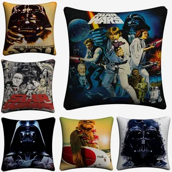 

Vintage Darth Vader Chewbacca Soft Cotton Linen Cushion Covers 45x45cm Vintage Pillowcase For Sofa Home Decoration Almofada