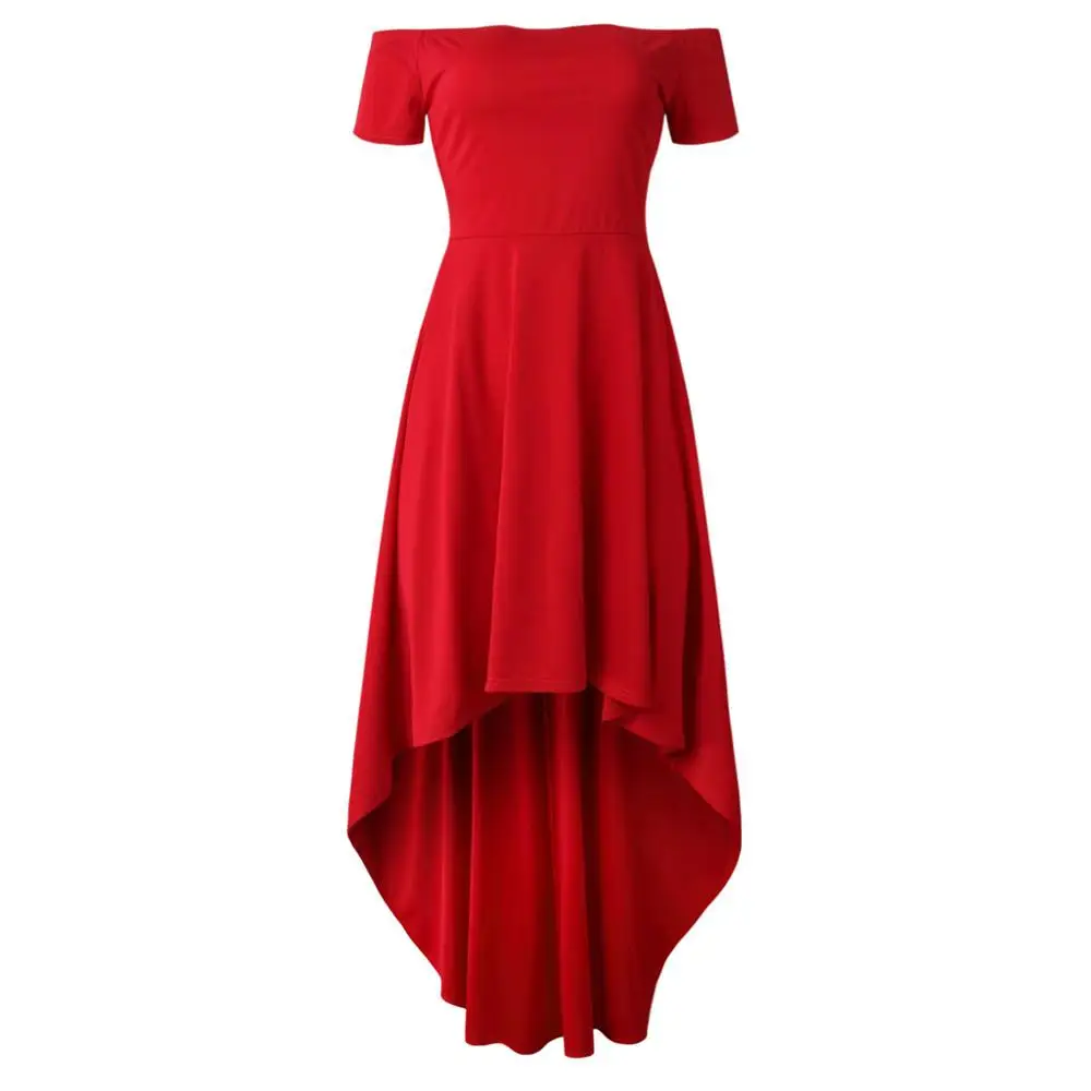 Платье с открытыми плечами размера плюс Вечерние черные сексуальные с длинным шлейфом для женщин Свадебные Летние Элегантные платья robe femme vestidos de festa - Цвет: Красный