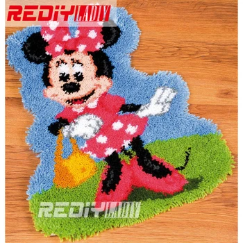 

3D Latch Hook Rug Kits Miss Mouse DIY Needlework Unfinished Crocheting Rug Yarn Cushion Mat Home Decor Embroidery Carpet Rug