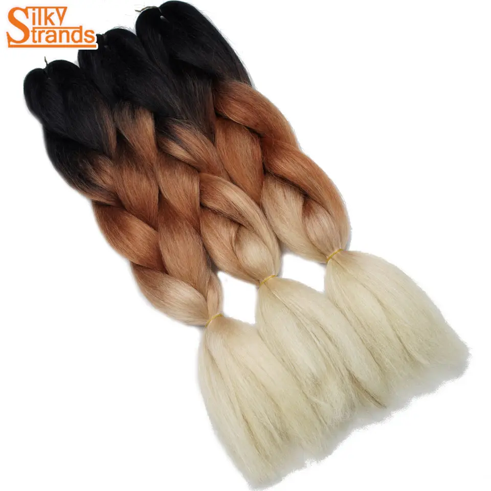 Шелковистые пряди, 24 дюйма, 100 г, Омбре, синтетические плетеные волосы для наращивания, для вязания крючком, косички, огромные косички, два тона, Омбре, цвет