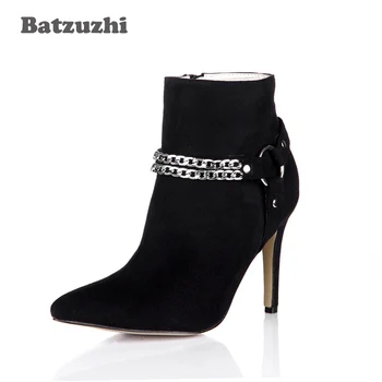 

Batzuzhi-9.7cm Fashion Winter Women Boots Pointed Toe Black Suede Zip Ankle Boots Women Ladies Career Short Boots Zapatos Mujer