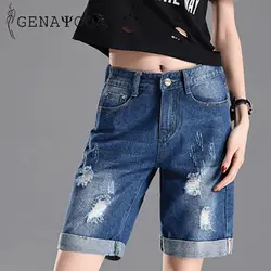 Genayooa/джинсовые шорты с эластичной резинкой на талии больших размеров женские джинсовые шорты длиной до колена летние 2019 шорты больших