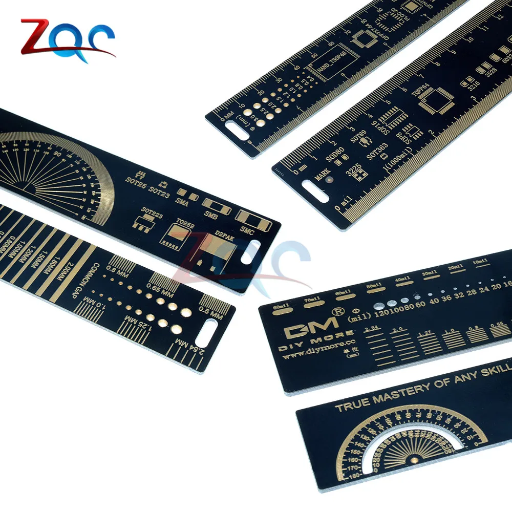 4 каблуке 15 см, 20 см, 25 см Многофункциональный PCB линейка, измерительный инструмент резистор микросхема конденсатора IC диод поверхностного монтажа транзистор посылка 180 градусов