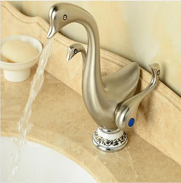 

Contemporary Brushed Nickle Basin Faucet Double Handles Bath Vanity Sink Faucet Mixer Faucet
