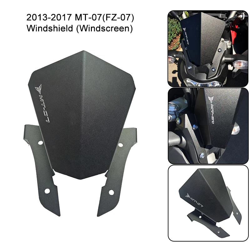 FZ07 MT07 FZ-07 MT-07 Motorcycle Motorbike Windshield Windscreen Aluminum Black For Yamaha FZ 07 MT 07 2013-2017 (1)