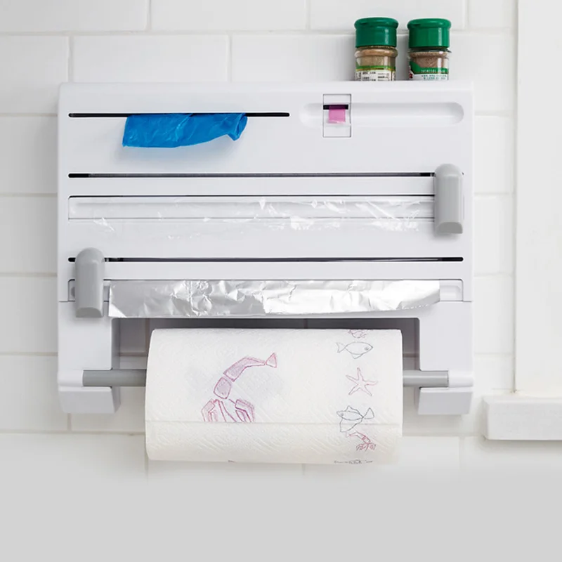 

Useful 6 in 1 Kitchen Refrigerator Cling Film Storage Rack Shelf Aluminum Film Wrap Cutter Wall Hanging Hogard MY1618