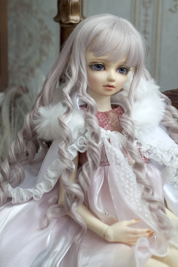 BJD doll wigs pink gray mixed color High temperature wire curly hair ...