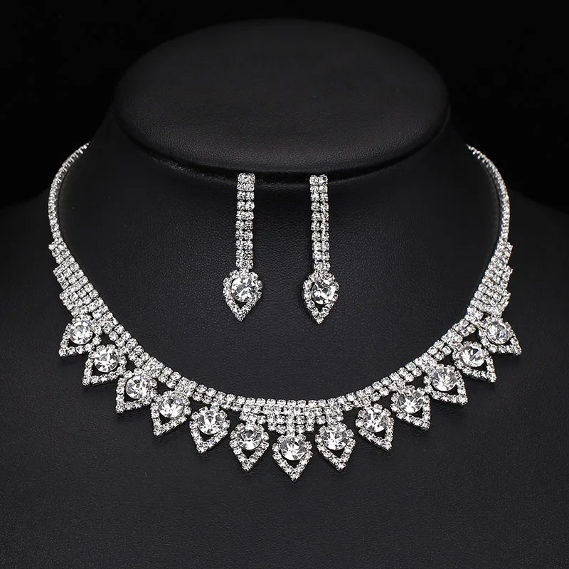 TREAZY Elegant Wedding Jewelry Sets for Women Pearls Crystal Necklace Earrings Bridal Jewelry Sets Prom Wedding Accessories 