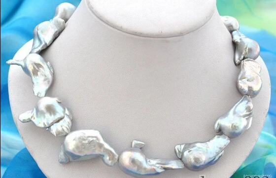 

Wholesale FREE SHIPPING Attractive 18"40mm baroque gray reborn keshi pearl necklace