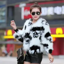 Genuine Ladies Rabbit Fur Leopard Fur Jacket Women Cute Polka Dot White And Black Short Fur Coat Winter Wedding Cape Coat D1878