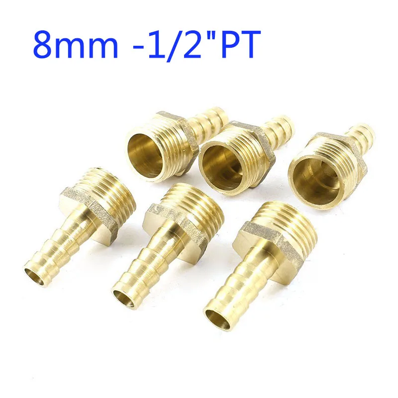 5Pcs 1/2"PT Male To 8mm Air Hose Barb Male Pipe Barbed Air Hose