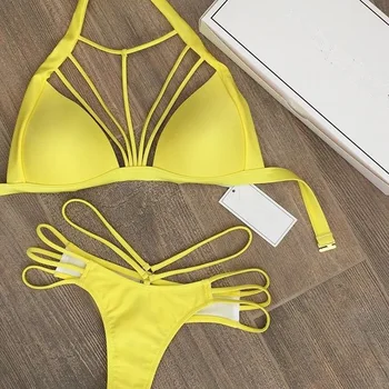 

Bikini 2018 New Multi Rope Swimsuit Sexy Swimsuit Yellow Bikini