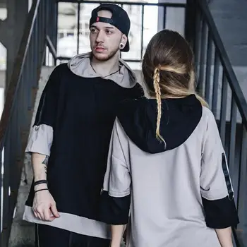 

Hip hop summer t-shirt sweater men's youth short-sleeved t-shirt men and women models in the sleeves loose hooded T-shirt