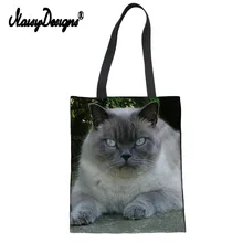Милая Брезентовая Сумка-тоут с объемным изображением британского короткошерстного кота, Эко сумка для покупок, складная сумка для повседневного использования, Большая вместительная сумка в клетку для женщин