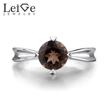 

Leige Jewelry Natural Smoky Quartz Ring Solitaire Ring Sterling Silver 925 Fine Jewelry Wedding Engagement Round Cut Gemstone
