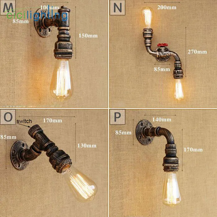 Tubulação de Água Lâmpada de Interruptor Tubulação de Parede Tubulação de Água a Vapor Luz de Parede com Ligar Loft Retro Ferro Industrial Desligar Vintage Estilo a Vapor - 5 Luminárias de parede