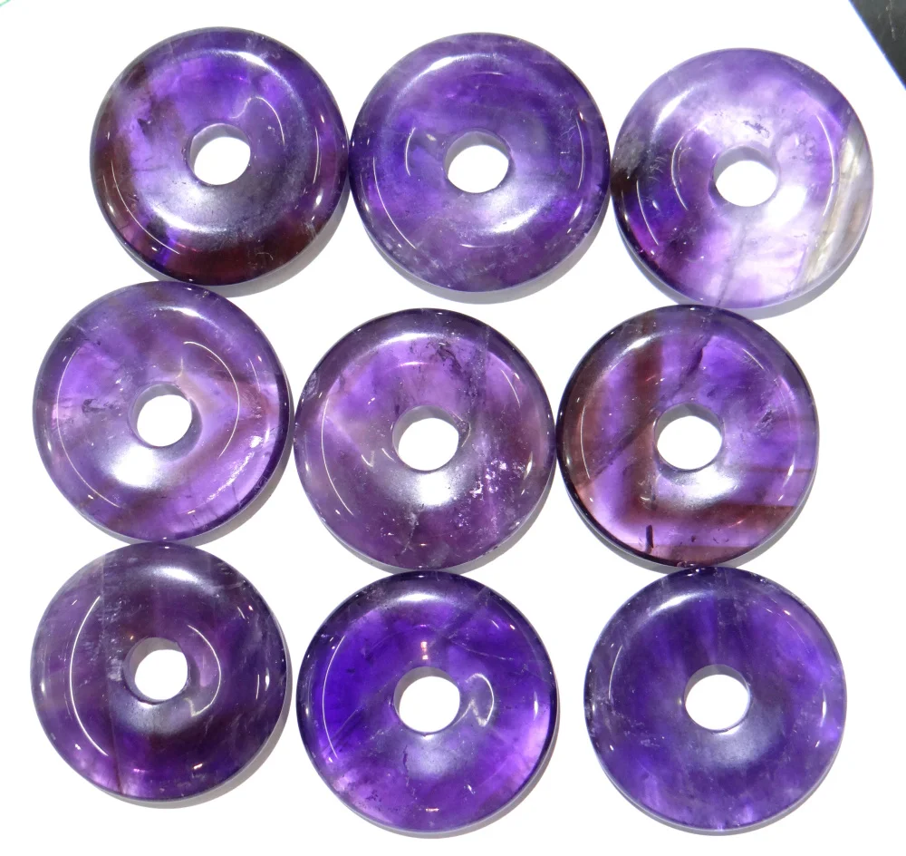 30mm Natural Stone Quartz Crystal Amethyst Tiger Eye Turquoise Circle Donut Pendant Charms For Diy Jewelry Making Necklace 6pcs 2