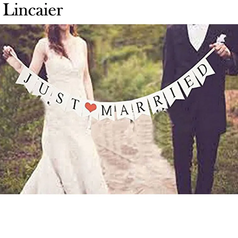

Lincaier Just Married White Banner Rustic Garland Wedding Table Decoration Vintage Party Events Supplies Mr Mrs Car Decor