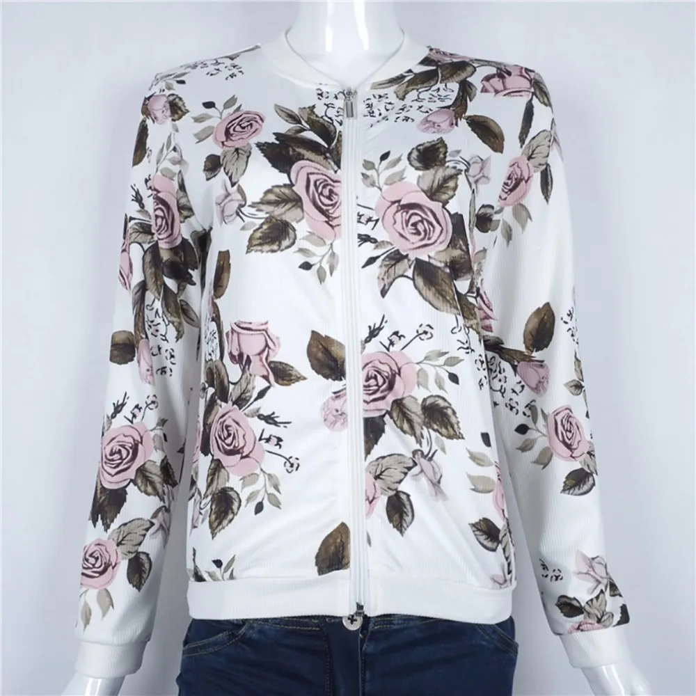 Женская куртка на молнии с цветочным принтом лето и весну|spring jacket women|chaquetas mujerjacket