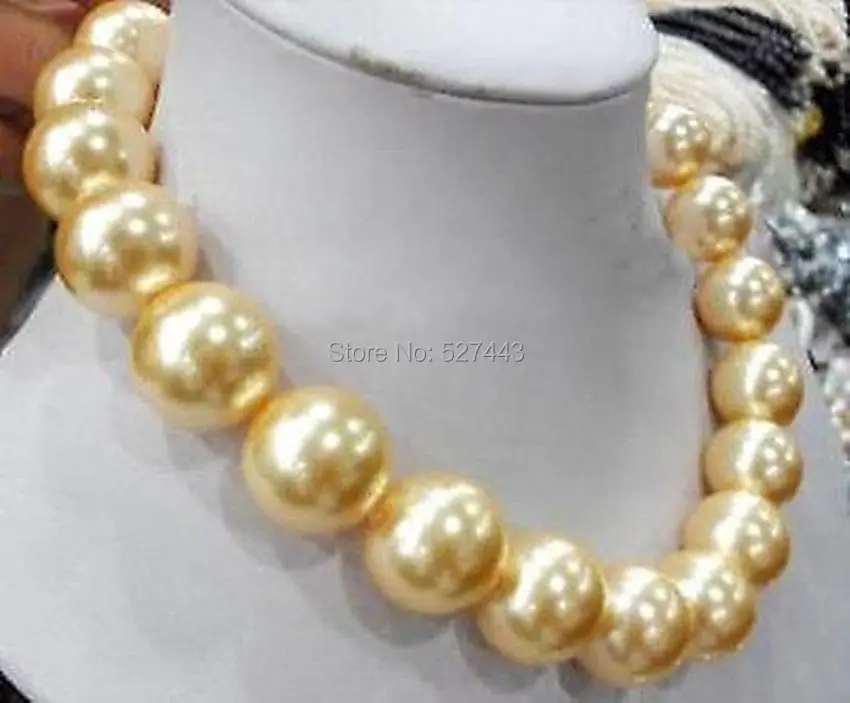 

Wholesale free shipping >>Big 18mm Round golden southsea shell pearl necklace 18