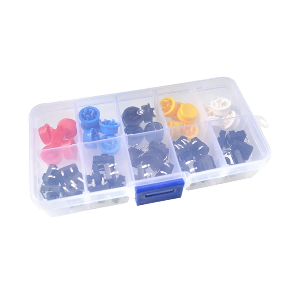

5 Colors 12*12*7.3MM Micro Switch Button Tact Cap Tactile Push Button Switch Momentary 25Pcs/Set