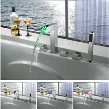 Высококачественный светодиодный кран-Водопад для ванной комнаты, латунный Смеситель для холодного и горячего душа, монтируемый на бортике, светодиодный кран для ванной