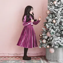 Г. Новое Детское осеннее платье зимнее шелковое бархатное платье принцессы для маленьких девочек платье для девочек детское плиссированное платье Водолазка для малышей#3345