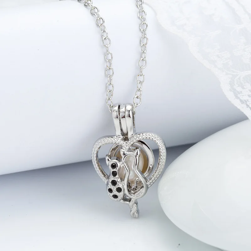 

Couple Pearl Cage Jewelry Findings Cage Locket Pendant Essential Oil Diffuser Locket For Oyster Pearl Women Men