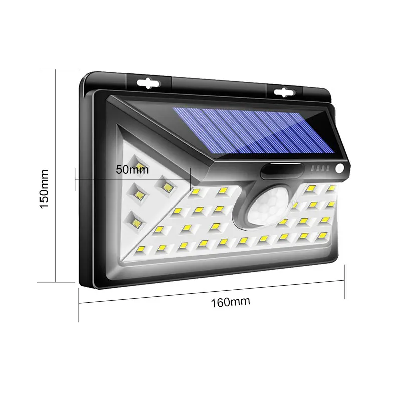 34 светодиодный светильник на солнечной батарее с датчиком движения, светильник на солнечной батарее, водонепроницаемый Ночной Настенный фонарь безопасности для наружного Патио, газон, садовый светильник - Emitting Color: Black