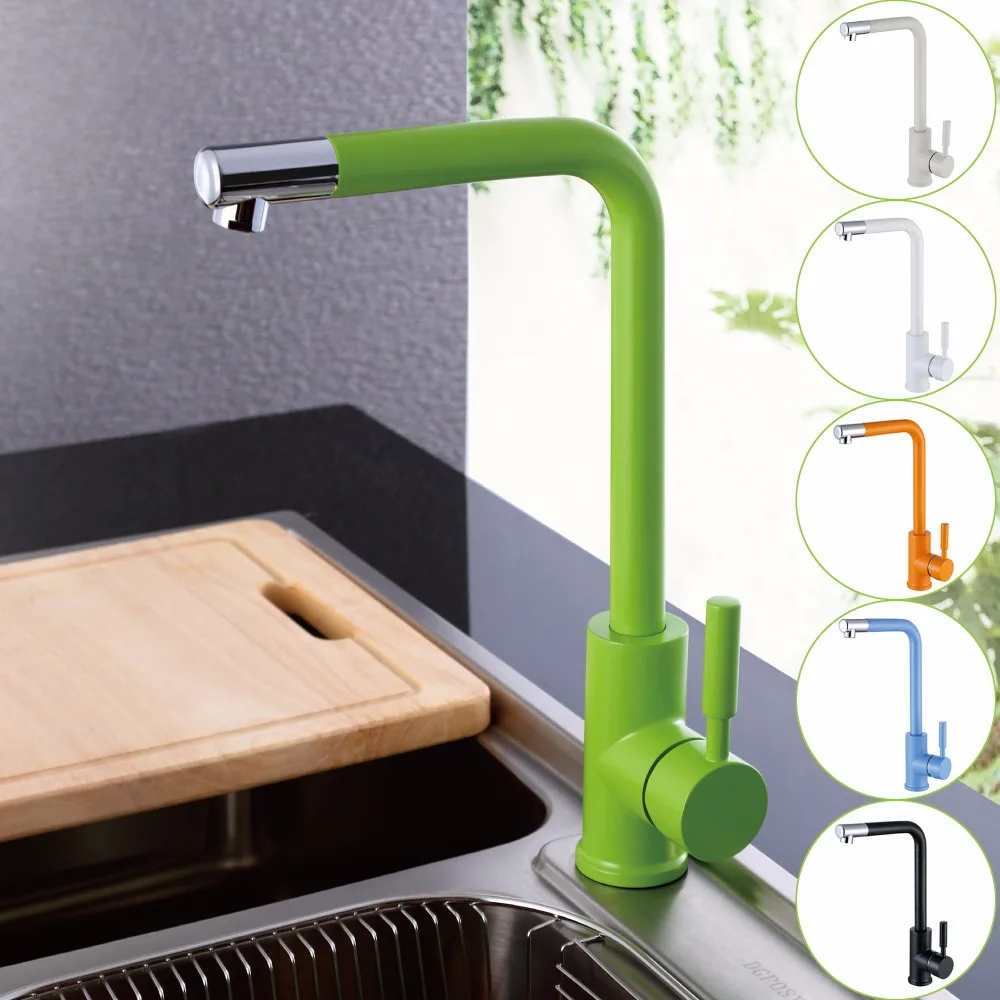 Kitchen Sink Faucet with Black White Green Orange and Blue Hot and Cold Brass Kitchen Basin