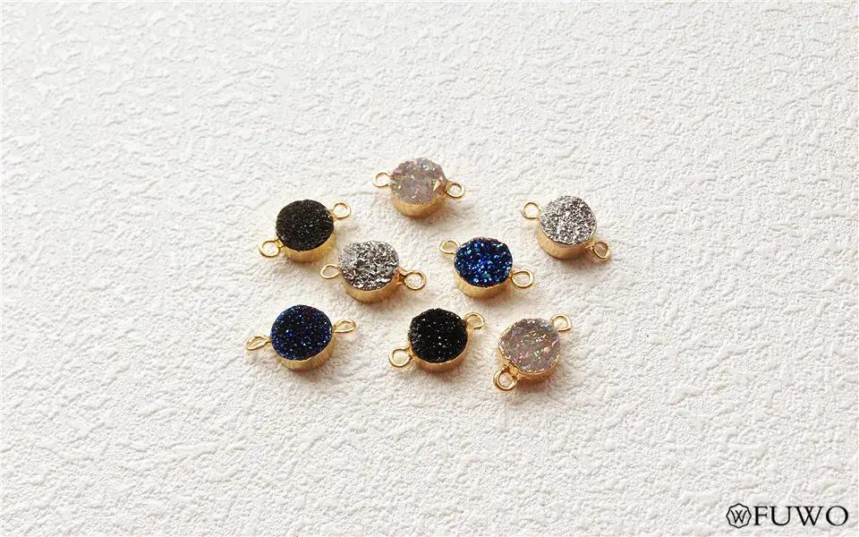 FUWO Aura Druzy разъем Кулон 24 k Позолоченные двойные петли сырые хрустальные Кластерные украшения аксессуары оптом PD144