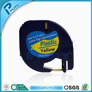 

Dymo letratag label printer tape 12mm black on yellow 91202 Plastic tape