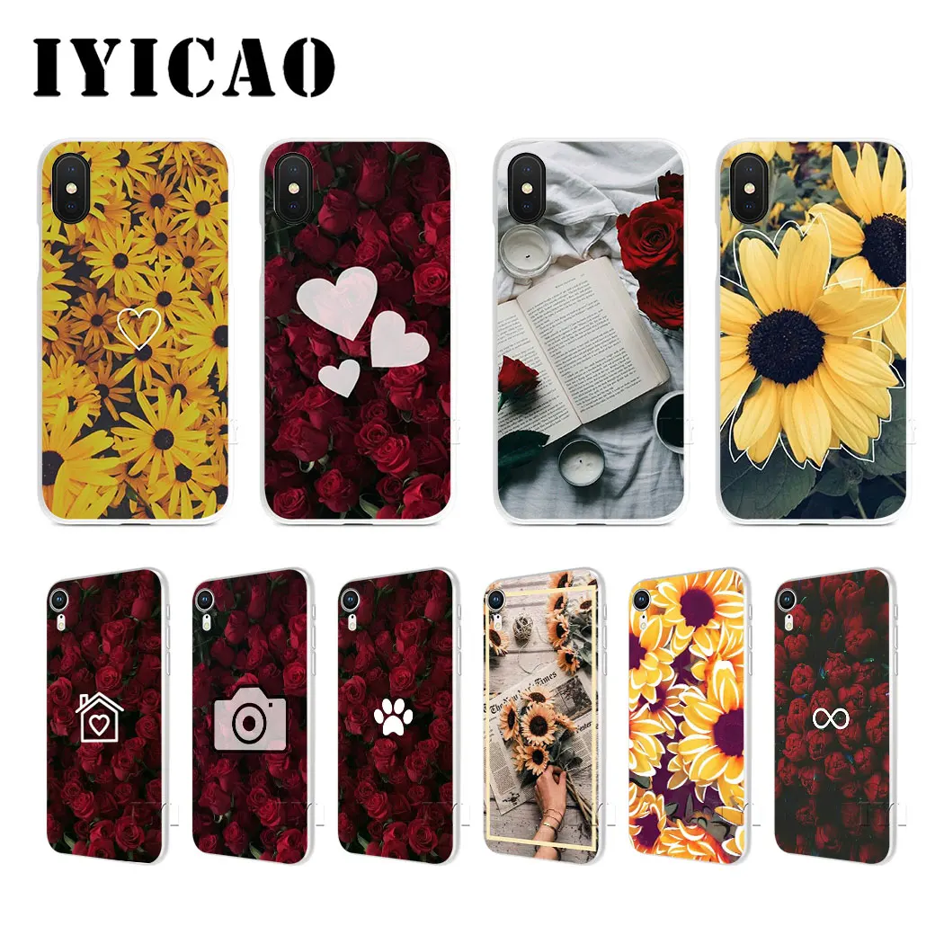 Пион Sunflowe Роза ромашки растения Цветок Жесткий Чехол для iPhone 4 4S 5 5S Se 6 7plus 8 8Plus X XS MAX