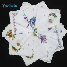 Винтажные белые дамы кружева квадратный платок хлопок Цветы Женщины Дети печати полотенца для лица и рук носовой платок свадебные подарки 10 шт./лот