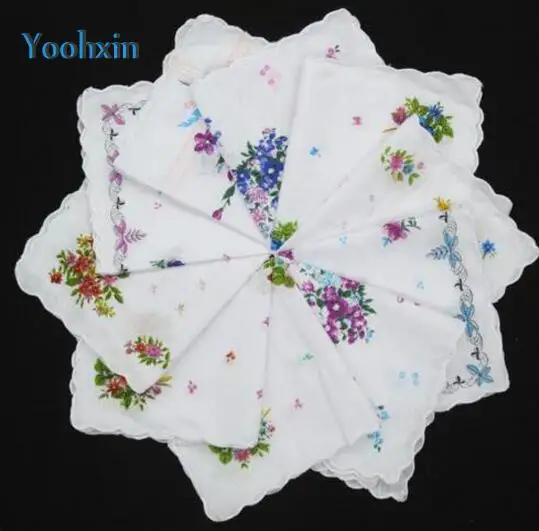 

Vintage white Ladies lace square Handkerchief Cotton Flowers Women children print face hand towels Hanky wedding Gifts 10pcs/lot