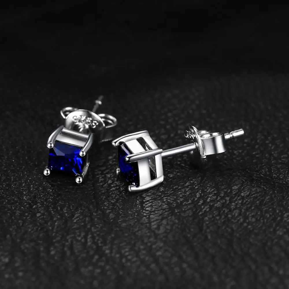 Jewelrypalace квадратный 0.8ct blue Создано sapphire 925 серебро Серьги-гвоздики для Для женщин подарок Красивые ювелирные изделия