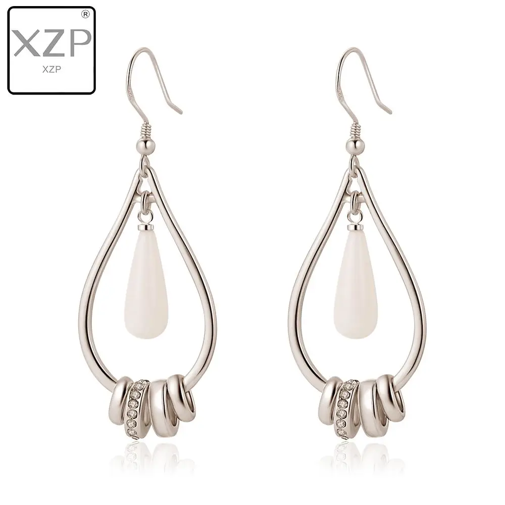 

XZP Double Waterdrop Viscose Enamel Tear Drop Earrings For Women Wedding Jewelry Gold Color S925 Hooks Dangle Earrings