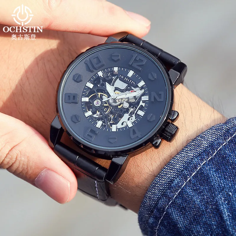 Часы скелетоны Мужские механические на кожаном ремешке|watch brand|watch self-windingwatch erkek |