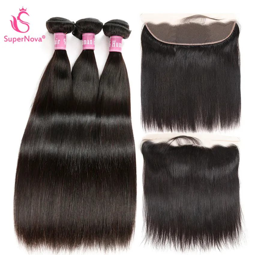3 Peruvian Hair Bundles With Frontal Closure Human Remy Hair