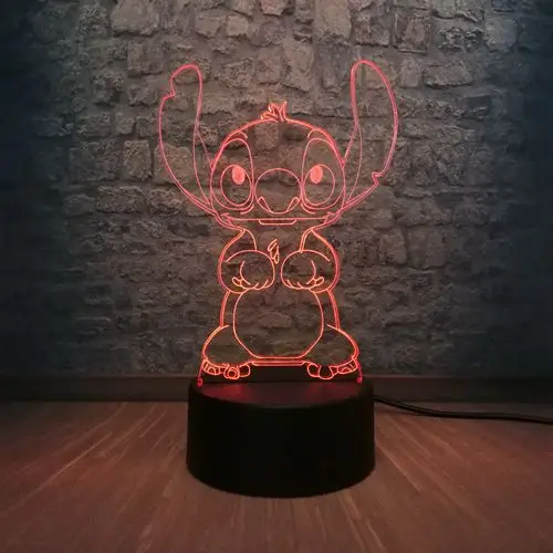 3D светодиодный светильник с мультипликационным принтом Kawaii Stitch 3D светодиодный светильник RGB светильник ing 7 цветов для спальни настольный ночник Рождественский Декор Детский подарок - Испускаемый цвет: Style 1
