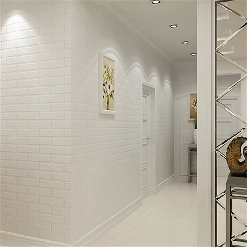 

beibehang 3D concavity in the Mediterranean pure white brick wallpaper clothing shop barber shop imitation white brick wallpaper