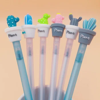 

6 Pcs/set Cartoon Korean Stationery Plant Cactus Pot Silicone Gel Pens Transparent Rod Writing Pens Office School Supplies