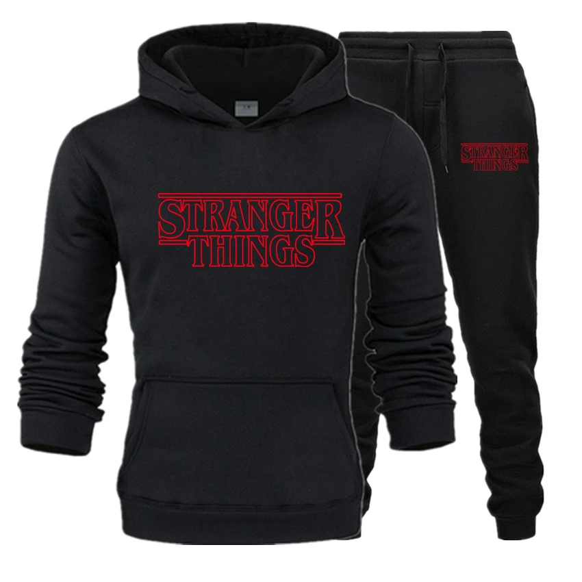 

Stranger Things Men Hoodie sweatshirt jacket+joggers sweatpants man printing suits sportwear Tracksuit Fight Color Brand clothin