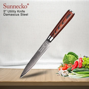 

SUNNECKO 73 Layers Damascus Steel Blade 5" Utility Knife Japanese VG10 Pakka Wood Handle Chef's Fruit Slicing Kitchen Knives