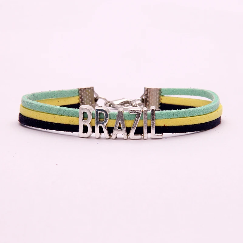 10 шт./лот) Бесконечная любовь Национальный флаг Бразилия Подвеска для браслета в форме сердца кожаные браслеты и браслеты для женщин мужчин ювелирные изделия